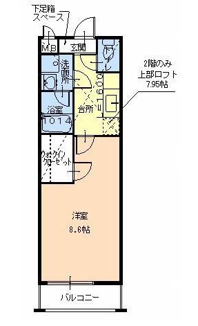 リバーサイド金岡七番館(1K/2階)の間取り写真