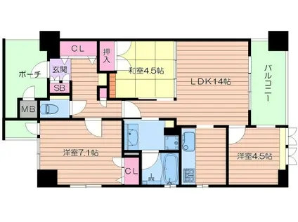 クラウンハイム西田辺(3LDK/6階)の間取り写真
