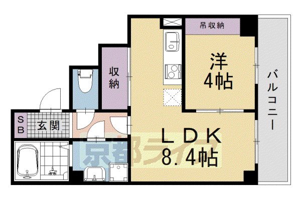 アイカーサ麩屋町(1LDK/4階)の間取り写真