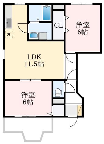 クロスローズ(2LDK/1階)の間取り写真