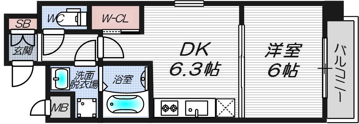 CAVANA梅田北(1DK/14階)の間取り写真