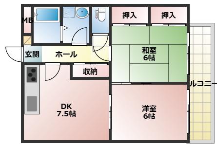 グリーンハイツ旭(2DK/4階)の間取り写真