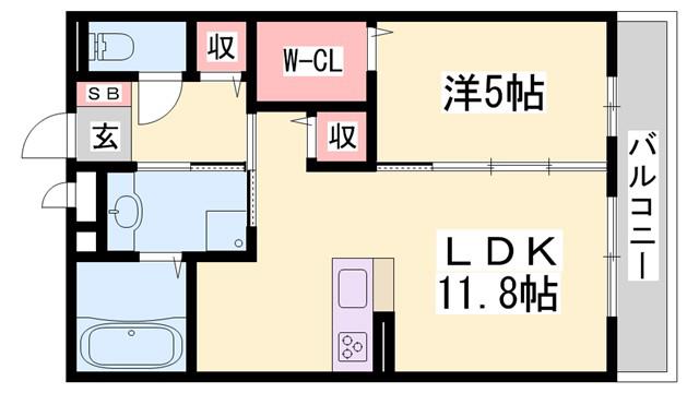 THE RESIDENCE 姫路神屋町(1LDK/2階)の間取り写真