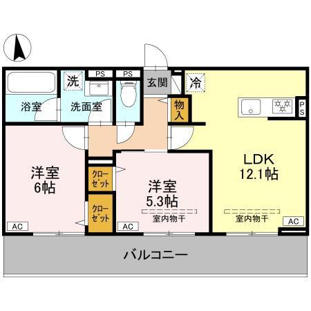 D-GRAN矢中町(2LDK/2階)の間取り写真