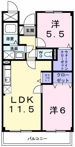 ポレール伊川2(2LDK/2階)の間取り写真