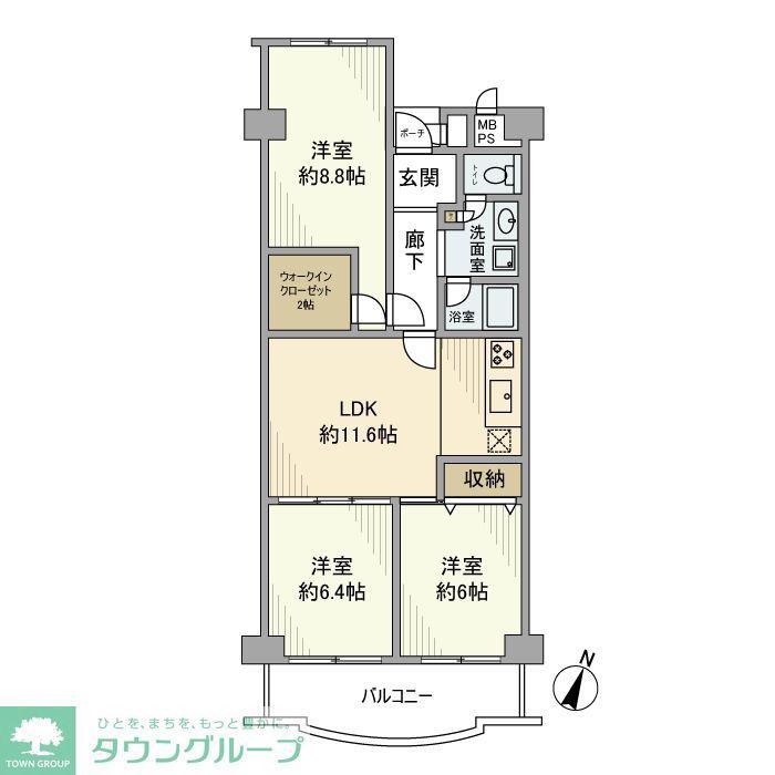 菊名ハイツ壱号館(3LDK/5階)の間取り写真