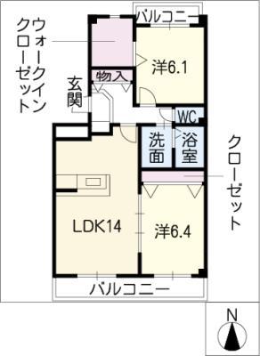 ユニヴェール(2LDK/2階)の間取り写真