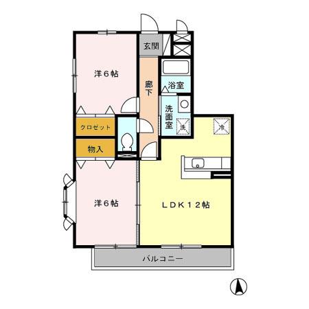 サザンクロス(2LDK/2階)の間取り写真
