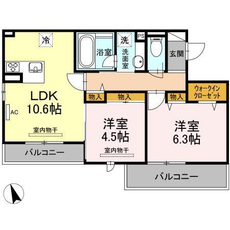 サリオス段原日出(2LDK/3階)の間取り写真