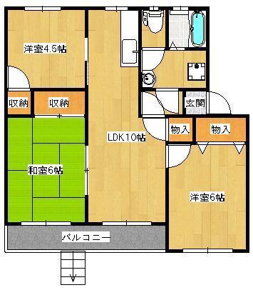 紫原パークマンション(3LDK/1階)の間取り写真