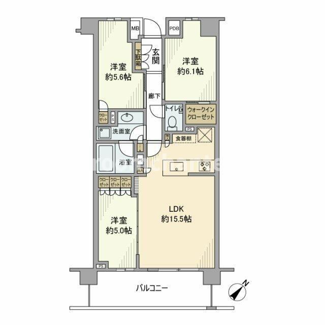 プレミスト横濱反町(3LDK/3階)の間取り写真