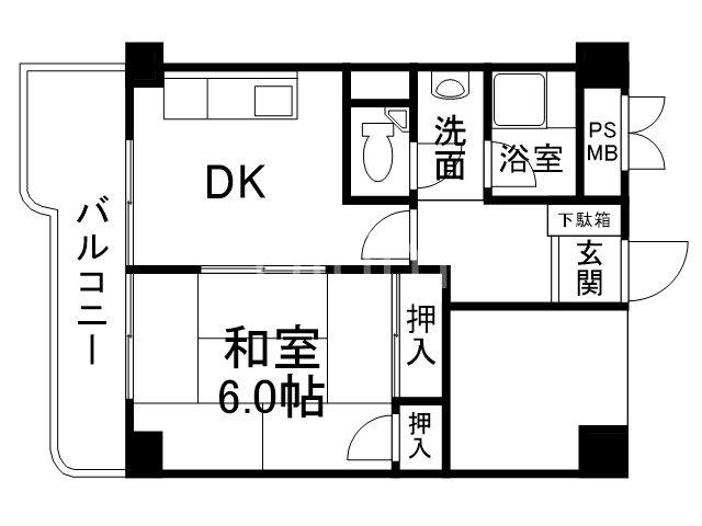 パールハイツイナリ(1DK/3階)の間取り写真