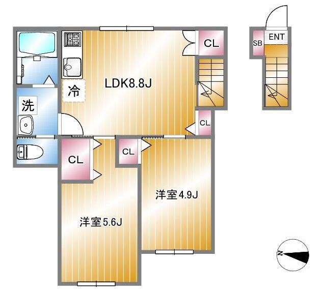 ウィンレックス北小岩(2DK/3階)の間取り写真