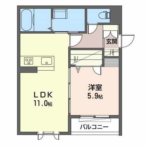 プロヌーブ今福II A棟(1LDK/2階)の間取り写真