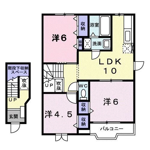 ヴィラ・カルフールA(3LDK/2階)の間取り写真
