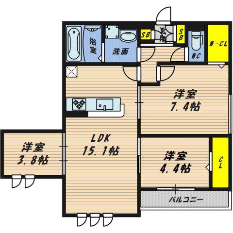 ソルジェンテ中宮(3LDK/2階)の間取り写真