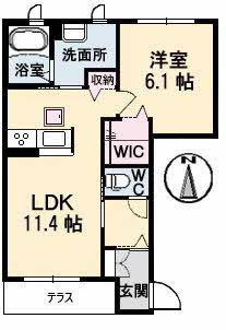 ぽてとB棟(1LDK/1階)の間取り写真