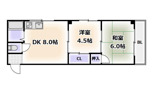カーサビアンカ(2DK/5階)の間取り写真