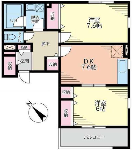 コモンズあざみ野B(2DK/3階)の間取り写真