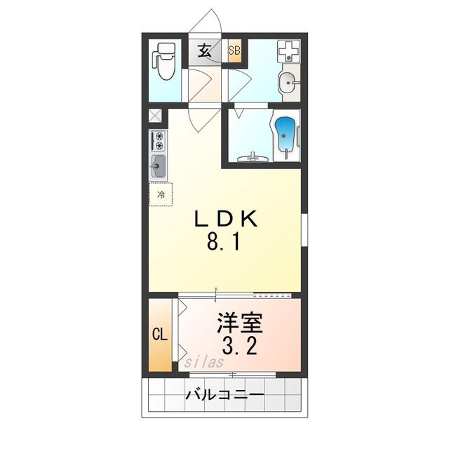 ジーメゾン岸和田クレリア(1LDK/3階)の間取り写真