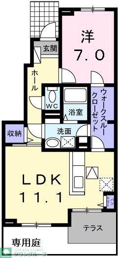 グランソレイユ(1LDK/1階)の間取り写真