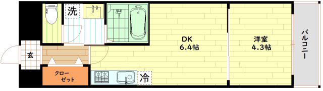 ラフィール福島(1DK/8階)の間取り写真