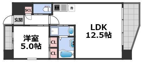 プレジオ玉造(1LDK/3階)の間取り写真