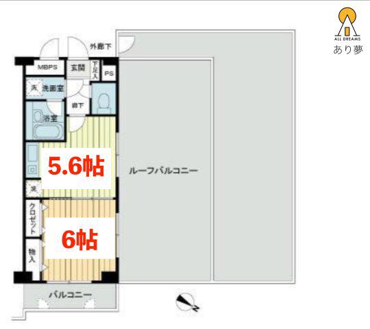 桜木町堂ノ下マンション(1DK/6階)の間取り写真