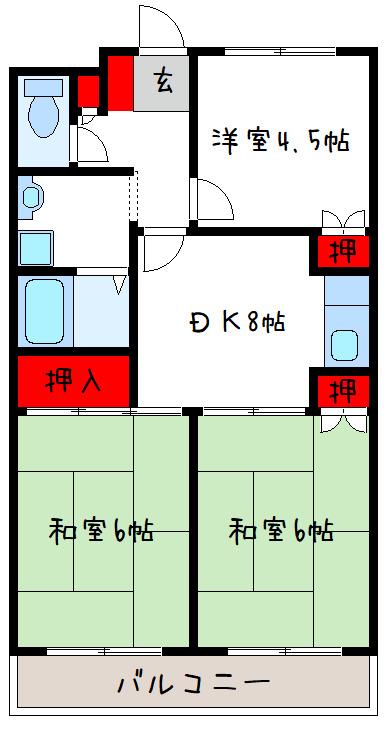 ヴァンベール(3DK/4階)の間取り写真