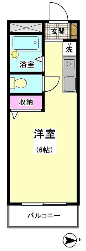 サウスヴィレッジ(ワンルーム/2階)の間取り写真