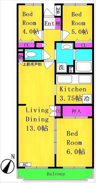 イルテット栗谷(3LDK/2階)の間取り写真