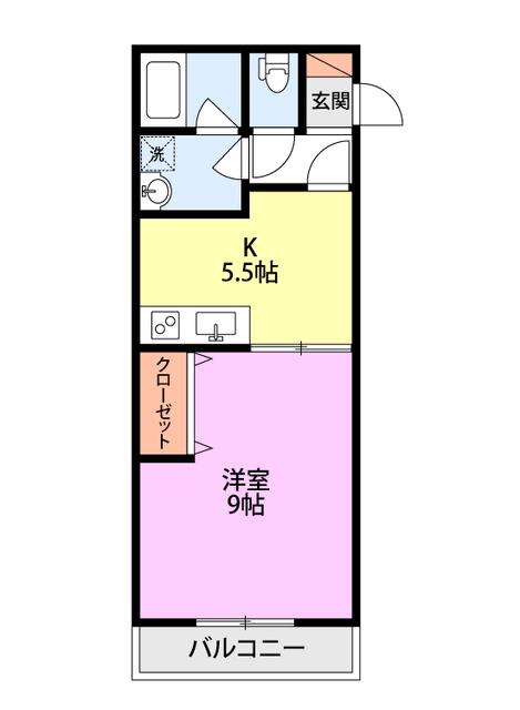 サンライズシライシ2号棟(1K/2階)の間取り写真