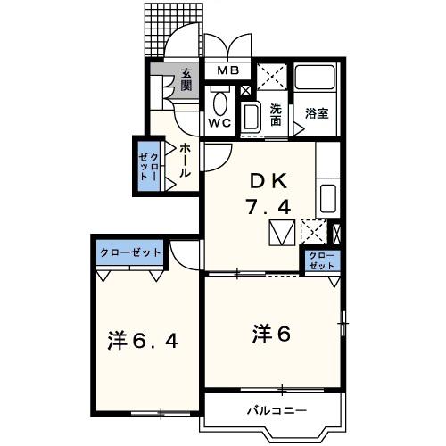 グランウエスト(2DK/1階)の間取り写真