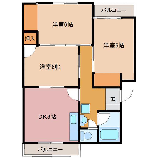 コンチネンタル布瀬I(3DK/1階)の間取り写真