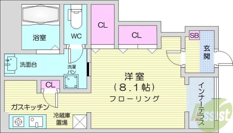 サンセベリア5(1K/1階)の間取り写真