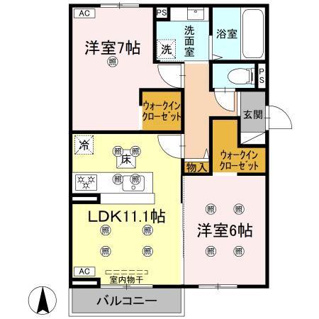 クランツ古川西B棟(2LDK/1階)の間取り写真
