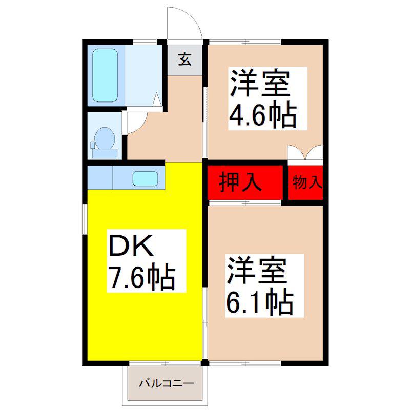 サンブルーム(2DK/1階)の間取り写真