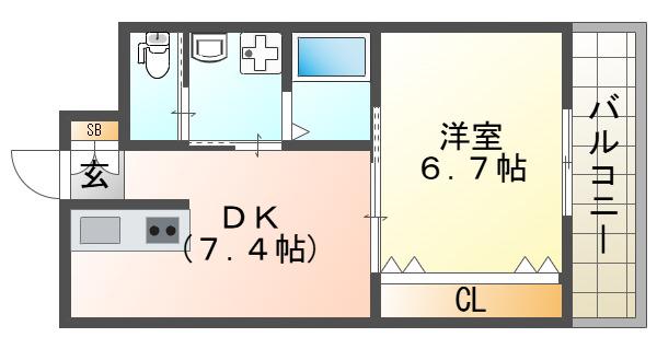 グランシャリオII(1DK/2階)の間取り写真