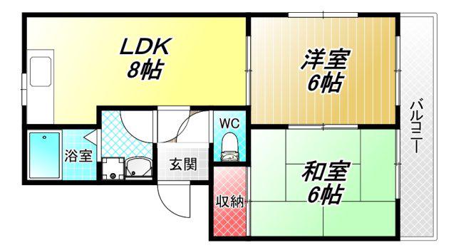 ラルゴ若江(2DK/1階)の間取り写真