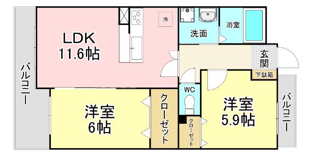 メディアパークIIIコクラ(2LDK/5階)の間取り写真