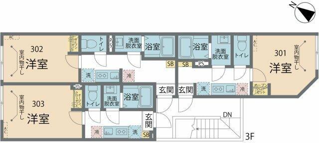 カインドネス小田急相模原Ⅳ(1K/3階)の間取り写真