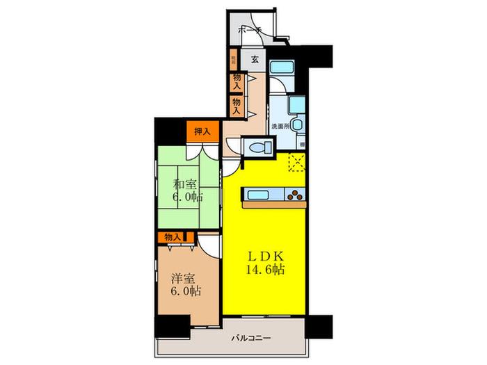 ユニライフ新大阪(2LDK/12階)の間取り写真