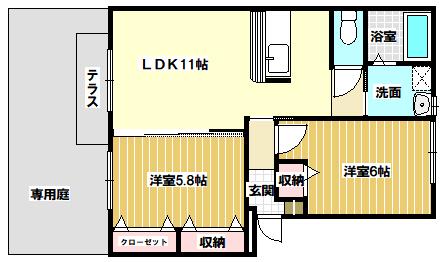 コリーヌ石喜(2LDK/1階)の間取り写真