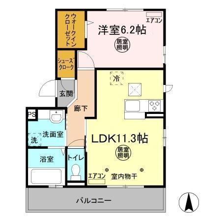 グレイスコート B棟(1LDK/1階)の間取り写真