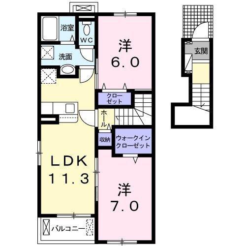 インペリアル榎鶴 B(2LDK/2階)の間取り写真