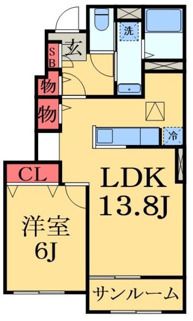 カーサ デラ ルーチェ Ⅱ(1LDK/1階)の間取り写真