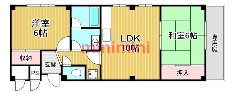 イーストコート沢良宜(2LDK/1階)の間取り写真