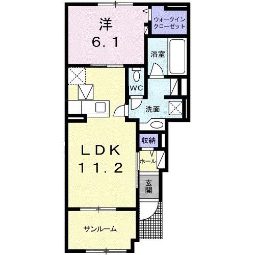 エレガンシア ブローテ B(1LDK/1階)の間取り写真