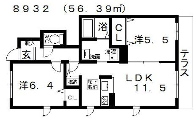 シャーメゾン にしうら(2LDK/1階)の間取り写真