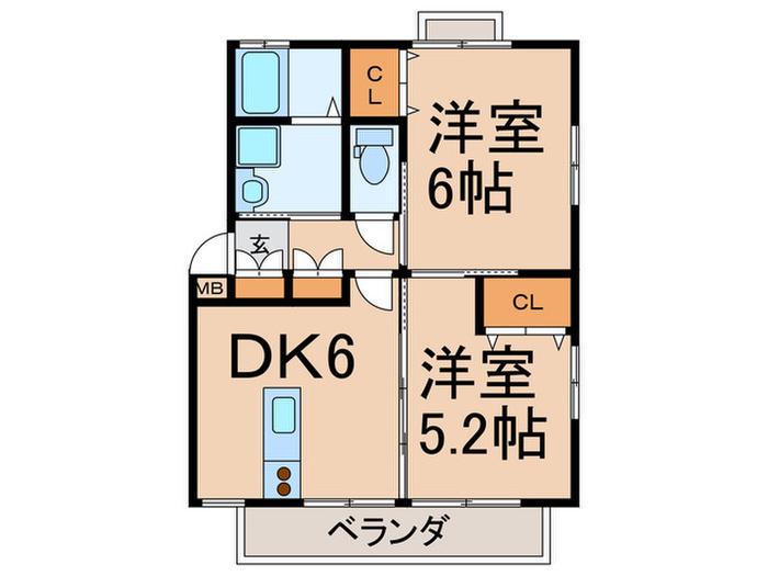グリーン・ヴィラ(2DK/1階)の間取り写真